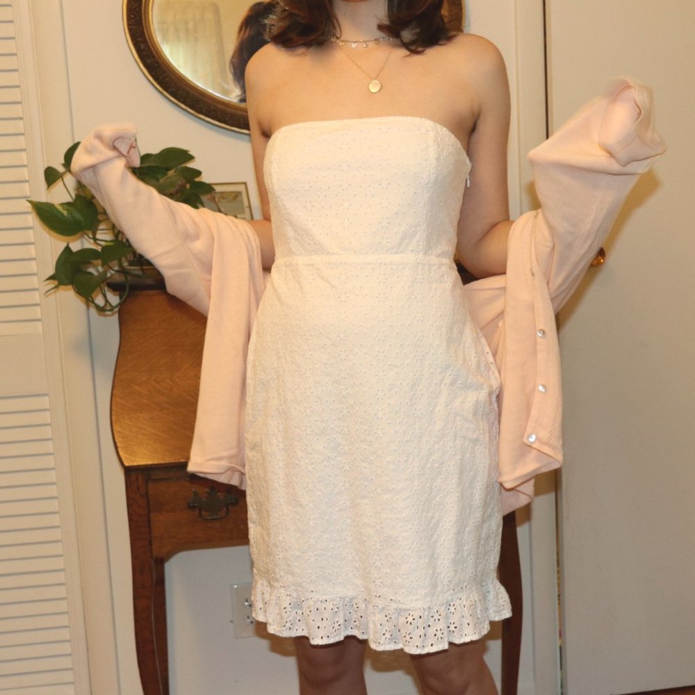 eyelet lace strapless white summer dress - Picture 2 of 4